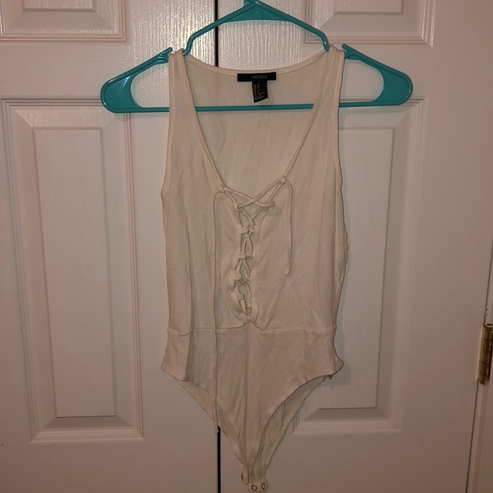 Forever21 white lace up bodysuit